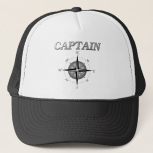 Grey Captain with Compass Rose Trucker Hat