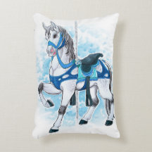 Grey Carousel Horse Pillow