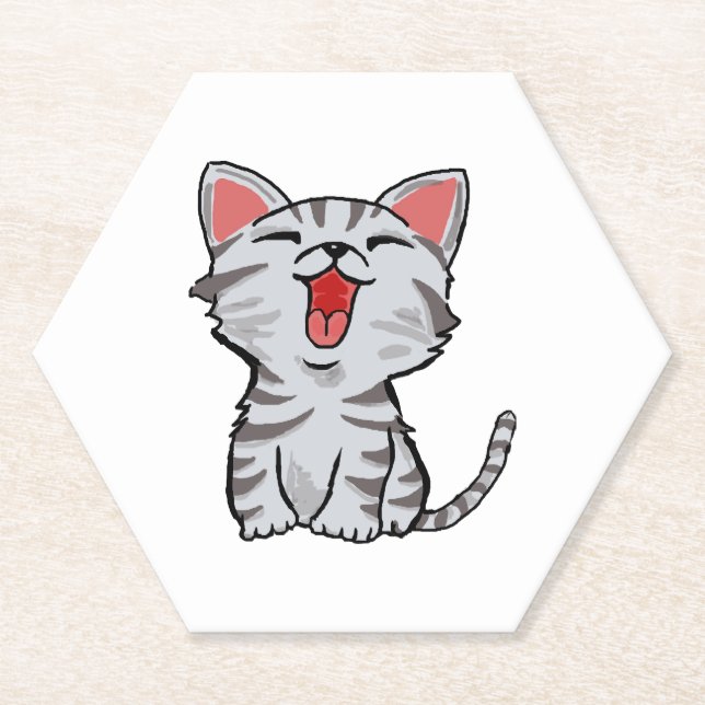 grey cartoon cat cat cartoon paper coaster (Front)