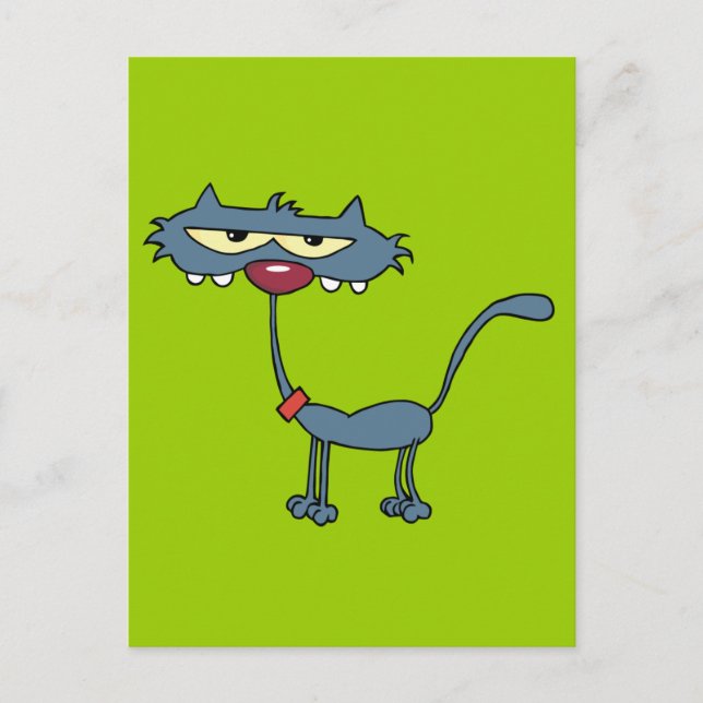 Grey Cartoon Cat Postcard (Front)