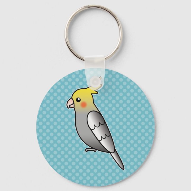 Grey Cartoon Cockatiel Parrot Bird Key Ring (Front)