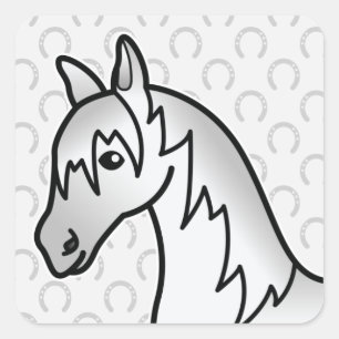 Grey Cartoon Horse Head Square Sticker