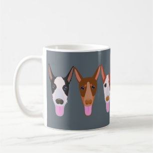 Grey Cartoon Podenco Dog Faces Coffee Mug