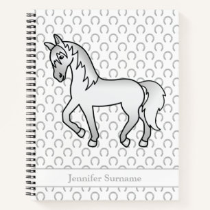 Grey Cartoon Trotting Horse & Custom Text Notebook