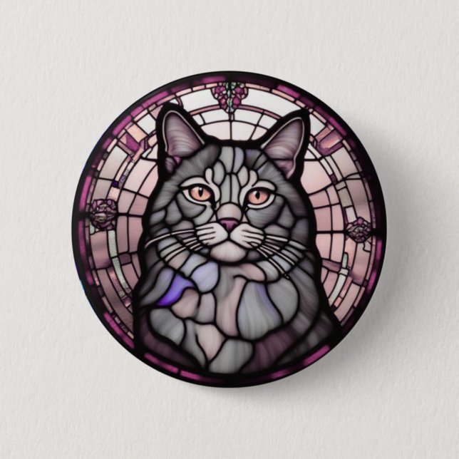 Grey Cat  6 Cm Round Badge (Front)