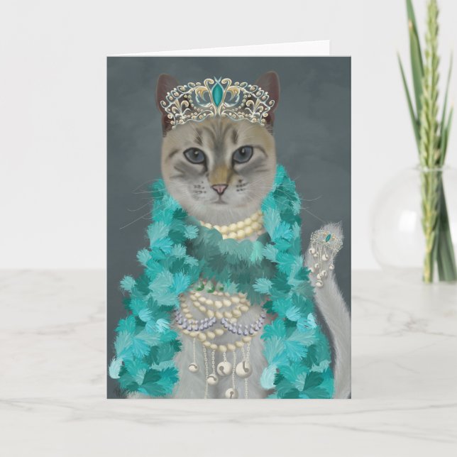Grey Cat | Adorned With Bells Portrait Card (Front)