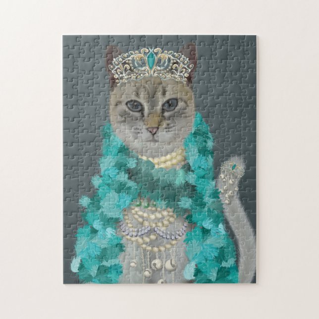 Grey Cat | Adorned With Bells Portrait Jigsaw Puzzle (Vertical)