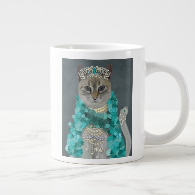 Grey Cat | Adorned With Bells Portrait Large Coffee Mug (Right)