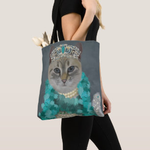 Grey Cat Adorned With Bells Portrait Tote Bag