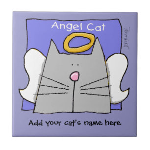 Grey Cat Angel Personalise Ceramic Tile