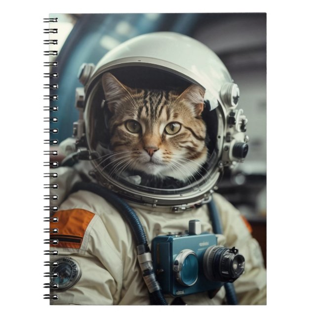 Grey Cat Astronaut in Outer Space Notebook (Front)