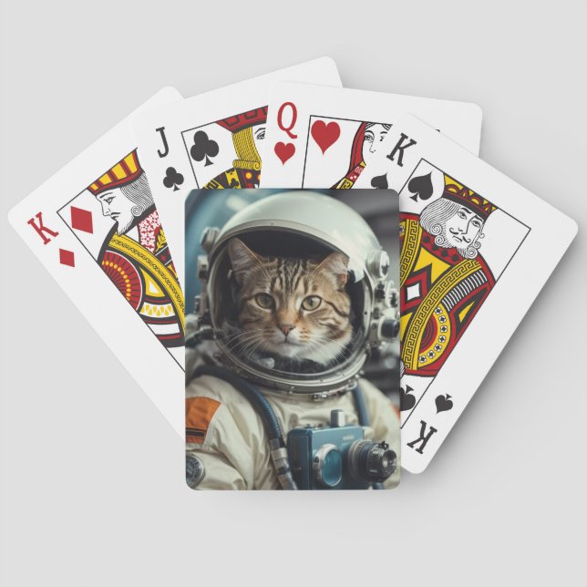 Grey Cat Astronaut in Outer Space Playing Cards (Back)