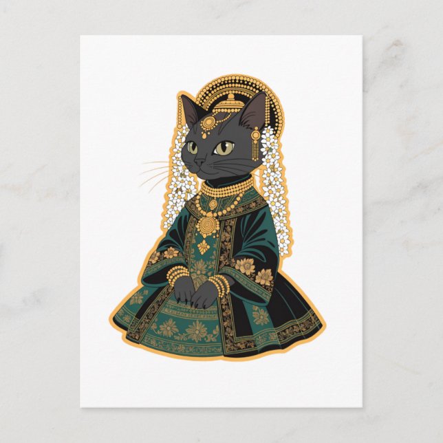 Grey Cat Bridal Goddess Greeting Card (Front)