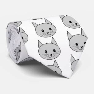 Grey Cat Cartoon. Cat Pattern Tie