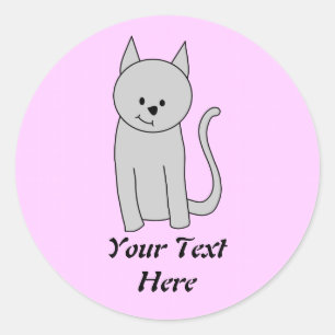 Grey Cat Cartoon. Classic Round Sticker