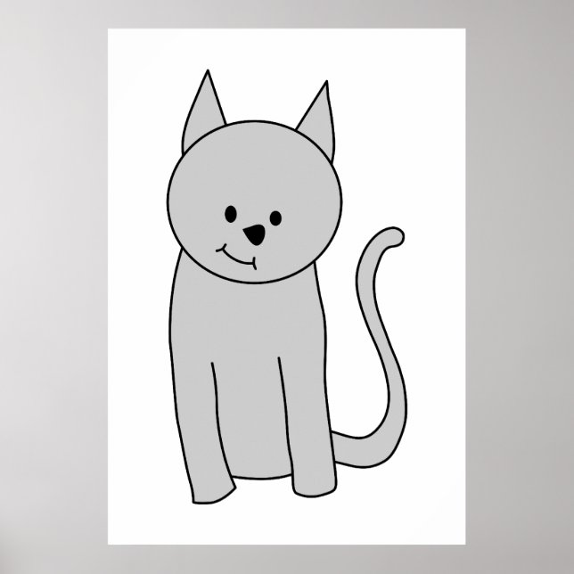 Grey Cat Cartoon. Poster (Front)