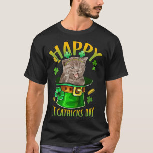Grey Cat Catrick Irish Shamrock Kitten St Patricks T-Shirt