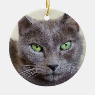 Grey cat ceramic ornament