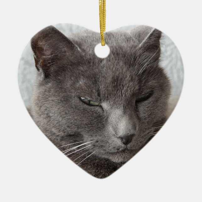 Grey cat ceramic ornament (Front)