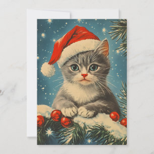 Grey Cat Christmas Holiday Card