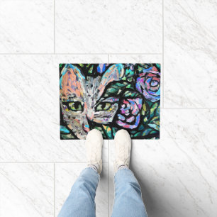 Grey Cat Collage Art Kitty Cats Collages           Doormat