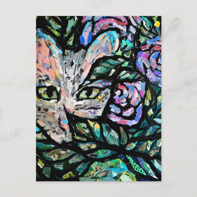 Grey Cat Collage Art Kitty Cats Collages           Postcard (Front)