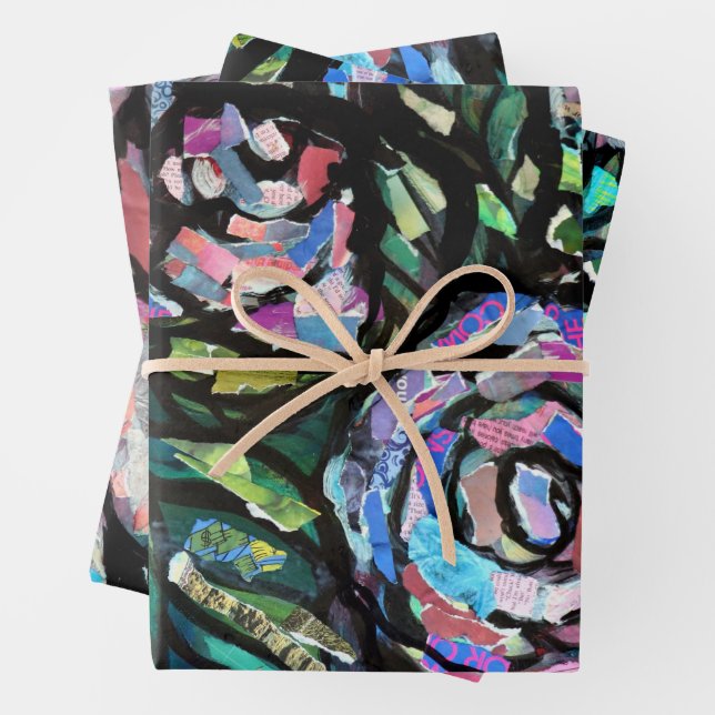 Grey Cat Collage Art Kitty Cats Collages           Wrapping Paper Sheet (In situ)