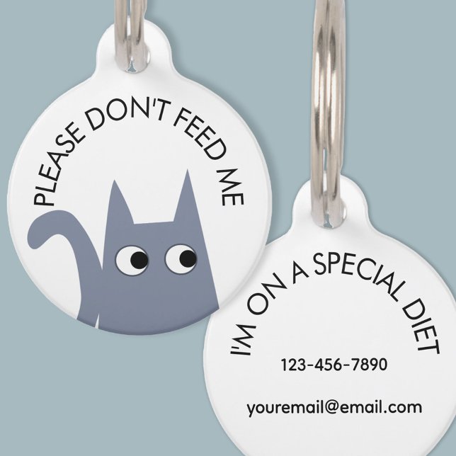 Grey Cat Don't Feed Me Medical Pet Tag (Gray Cat Don't Feed Me special diet pet tag)