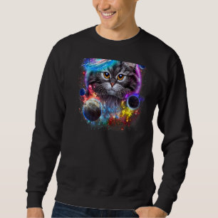 Grey Cat Face Swirl In Planetary Galaxy Space And  Sweatshirt