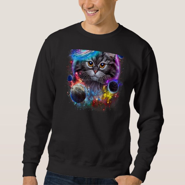 Grey Cat Face Swirl In Planetary Galaxy Space And  Sweatshirt (Front)