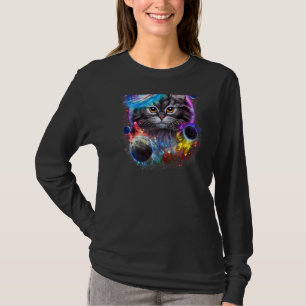 Grey Cat Face Swirl In Planetary Galaxy Space And T-Shirt