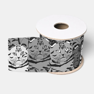 Grey Cat Feline Fun 3" Grosgrain Ribbon