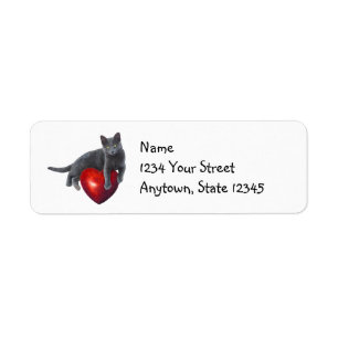 Grey Cat Heart Return Address Labels