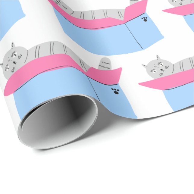 Grey Cat In Box Wrapping Paper (Roll Corner)