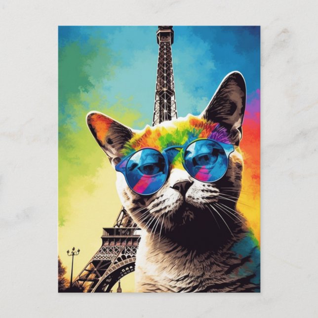 Grey Cat in Paris Postcard (Front)