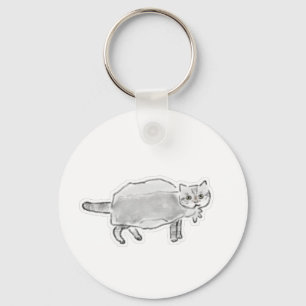 Grey Cat In Plastic Bag Pencil Art Key Ring