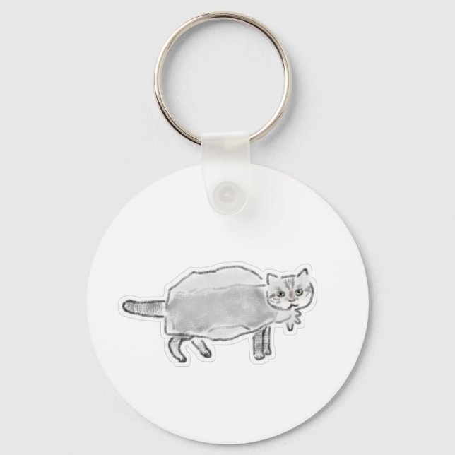 Grey Cat In Plastic Bag Pencil Art Key Ring (Front)