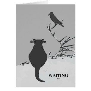 Grey Cat in Yard with Bird edit text
