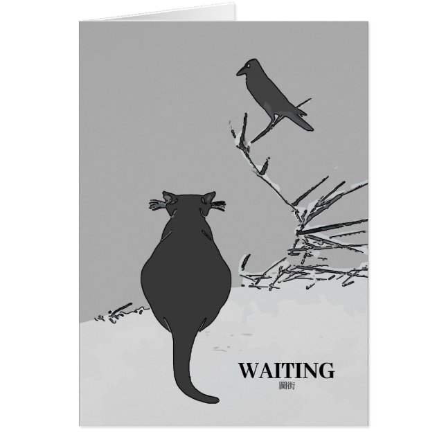 Grey Cat in Yard with Bird edit text (Front)