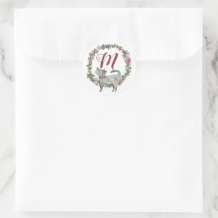 Grey Cat Monogram Envelope Classic Round Sticker