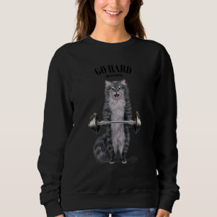 Grey Cat Muscle Training Weightlifting Fitness In  Sweatshirt