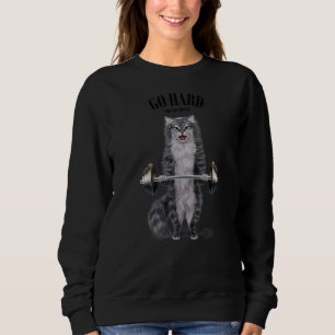 Grey Cat Muscle Training Weightlifting Fitness In Sweatshirt