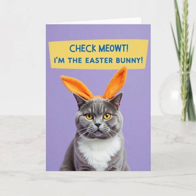 Grey Cat Orange Ears Fun Card (Front)