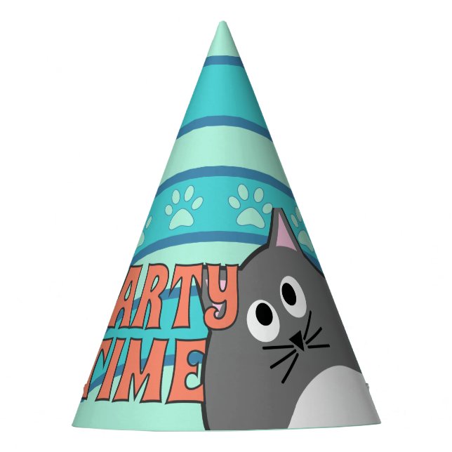 Grey Cat Party Time Hat (Front)