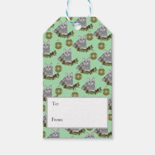 Grey Cat Pattern with Green Ornaments  Gift Tags