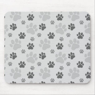 Grey Cat Paw Print Pattern Mouse Pad