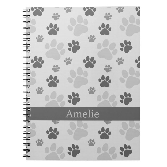 Grey Cat Paw Print Pattern Notebook (Front)