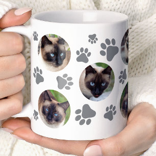 Grey Cat Pawprint 8 Photo Collage Coffee Mug
