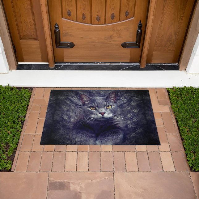 Grey Cat Portrait Doormat (Outdoor)