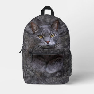 Grey Cat  Printed Backpack